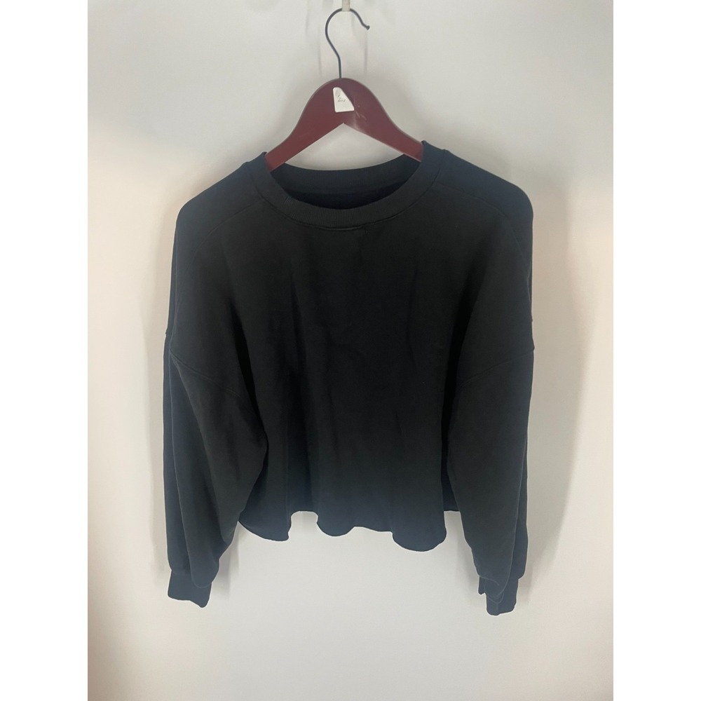 Wild Fable Womens Long Sleeve Drop Shoulder Fleece Pullover Sweatshirt Black XL